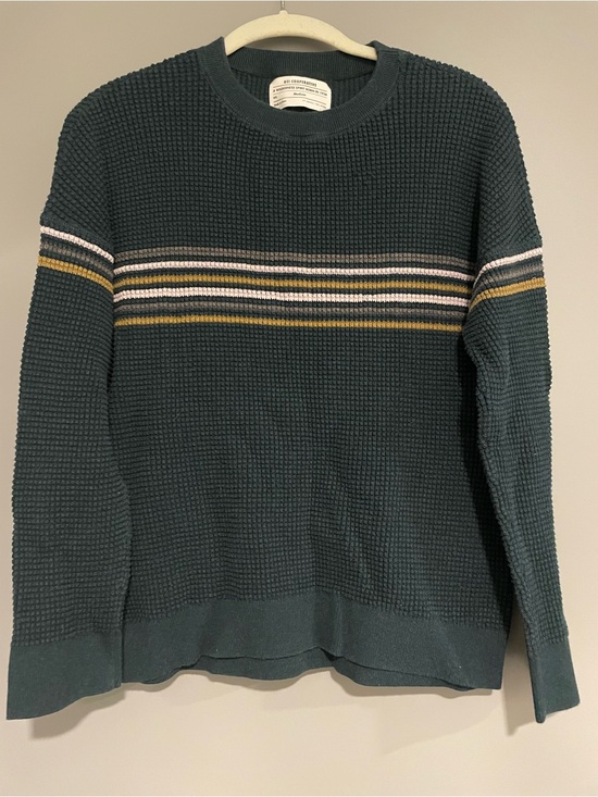 REI Sweaters - REI Dark Blue Waffle Knit Crewneck Sweater with Stripe Detail